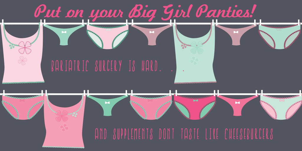 Illustration of pastel underwear on a clothesline with text about facing bariatric surgery challenges.