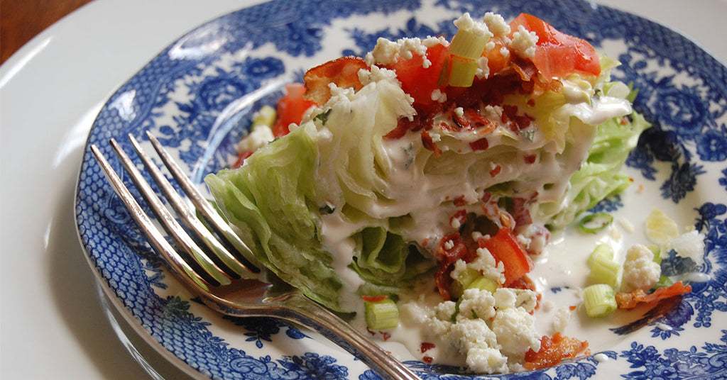 Classic Wedge Salad with a homemade lower cal blue cheese dressing
