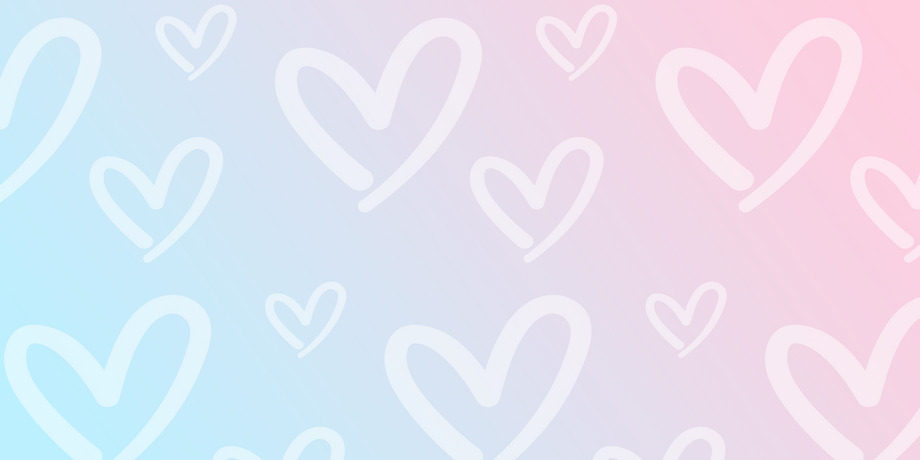 A soft gradient background features various light-colored hearts scattered across the surface, creating a playful and romantic atmosphere suitable for a product related to love or affection.
