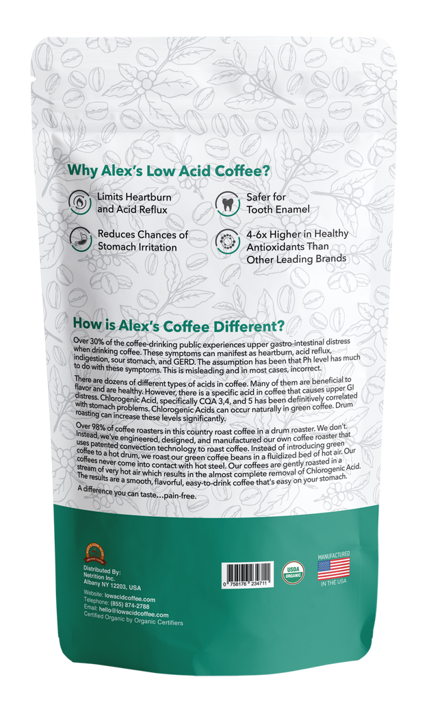 Alex's Low Acid Organic Coffee™ - Decaf Fresh Ground (12oz) - High-quality Coffee by Alex's Low Acid Coffee at BariatricPal Store