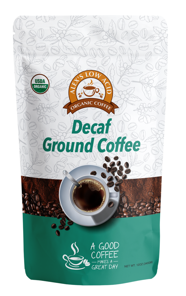 Alex's Low Acid Organic Coffee™ - Decaf Fresh Ground (12oz) - High-quality Coffee by Alex's Low Acid Coffee at BariatricPal Store