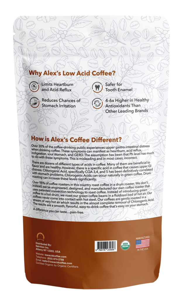 Alex's Low Acid Organic Coffee™ - French Roast Fresh Ground (12oz) - High-quality Coffee by Alex's Low Acid Coffee at BariatricPal Store