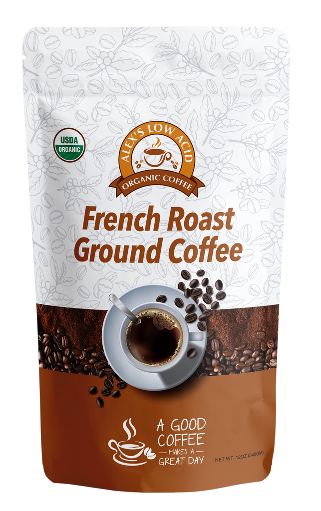 Alex's Low Acid Organic Coffee™ - French Roast Fresh Ground (12oz) - High-quality Coffee by Alex's Low Acid Coffee at BariatricPal Store