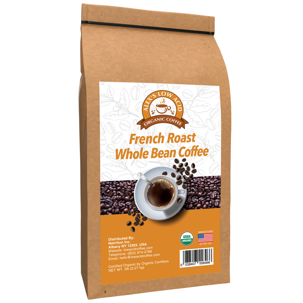 Alex's Low Acid Organic Coffee™ - French Roast Whole Bean (5lbs) - High-quality Coffee by Alex's Low Acid Coffee at BariatricPal Store