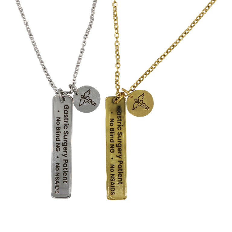 Gastric Surgery Medical Alert Necklace: Engraved Stereoscopic Rod