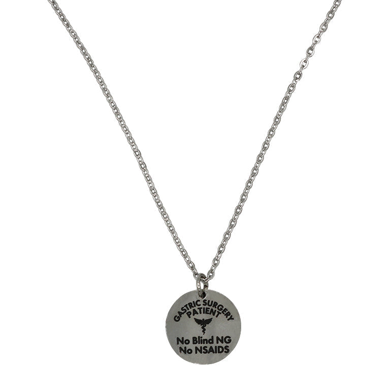 Gastric Surgery Medical Alert Necklace with Dual-Engraved Pendant and