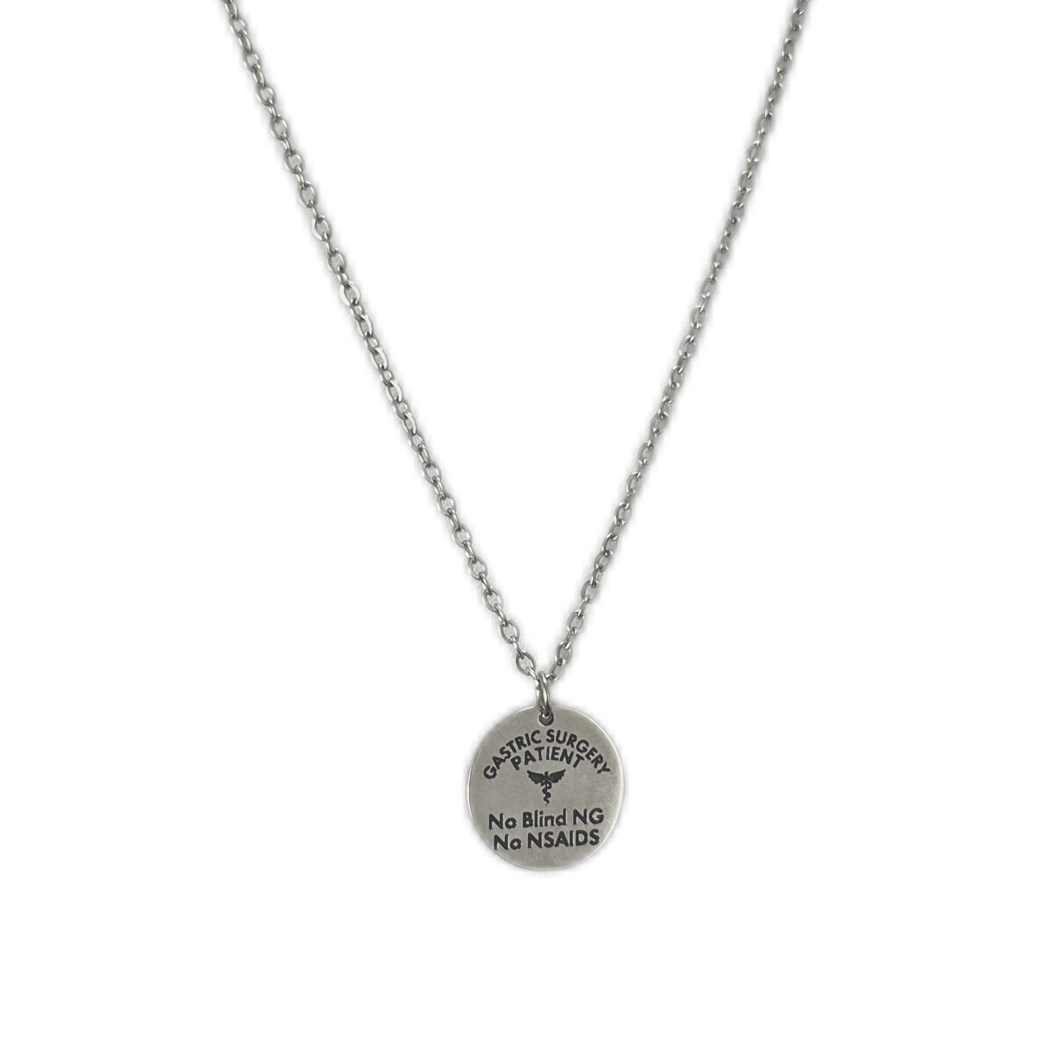 Gastric Surgery Medical Alert Necklace with Dual-Engraved Pendant